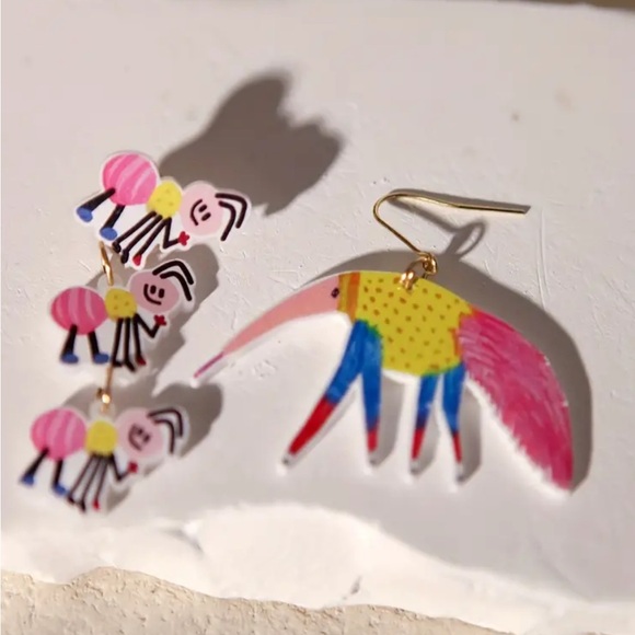 Colorful Anteater & Ant Dangle Earrings - Picture 2 of 3